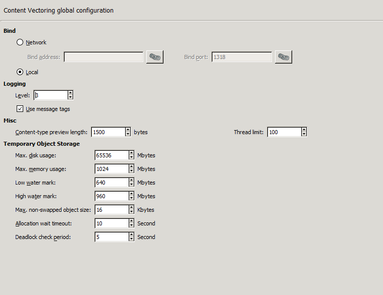 Configuring the memory and disk usage in ZCV