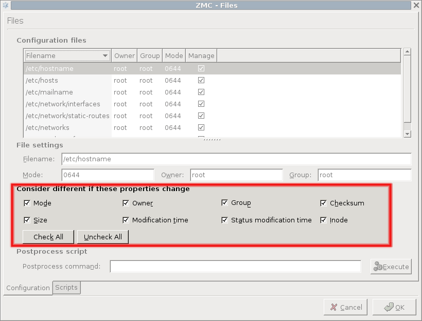 Configuring diff conditions