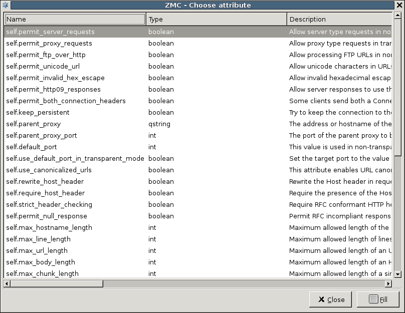 Listing of proxy class attributes