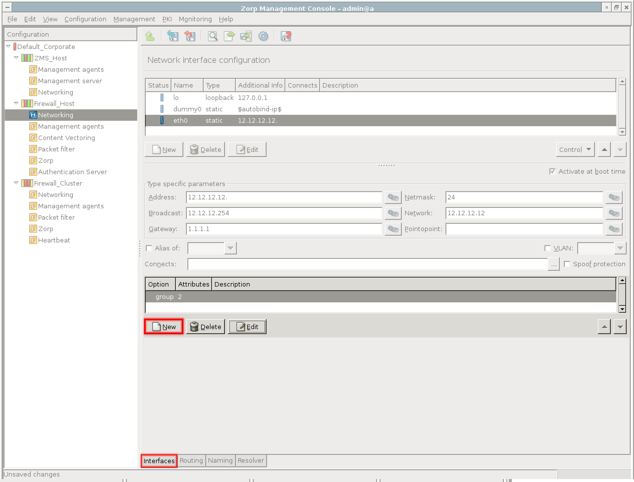 Configuring interface options