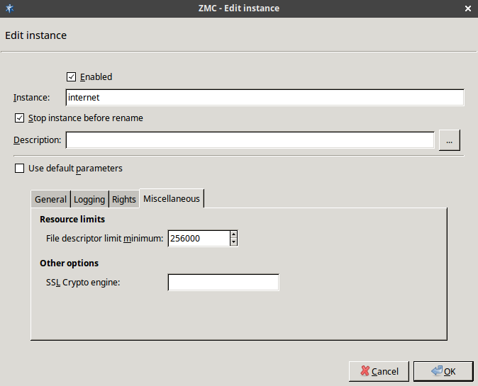 Instance parameters — miscellaneous