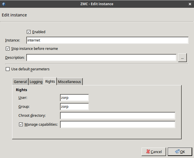 Instance parameters — Rights