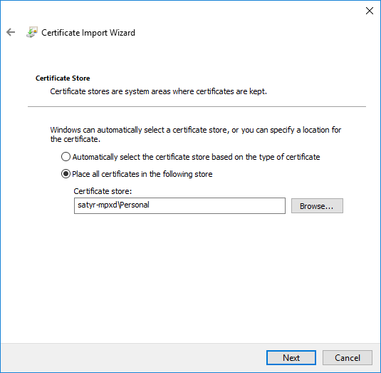 Selecting the certificate store
